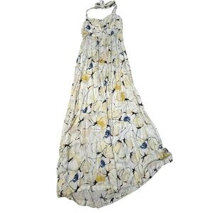 Soma Floral Long Beach Dress Yellow Small Retail $99 Halter Pockets Rayon Cruise
